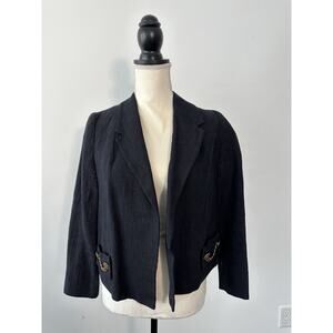 SMYTHE Linen Gold Chain Pocket Navy Blue Open Blazer US 4